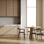 Kitchen and dining area with wooden chairs